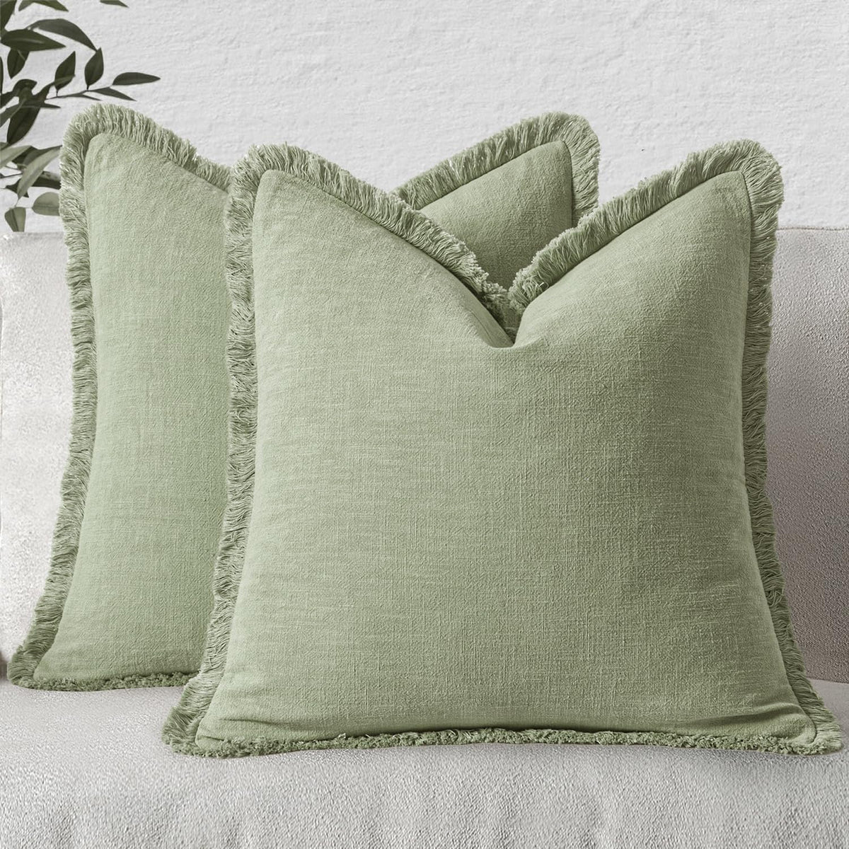 MIULEE sage green pillow cover front view showing boho appeal and color