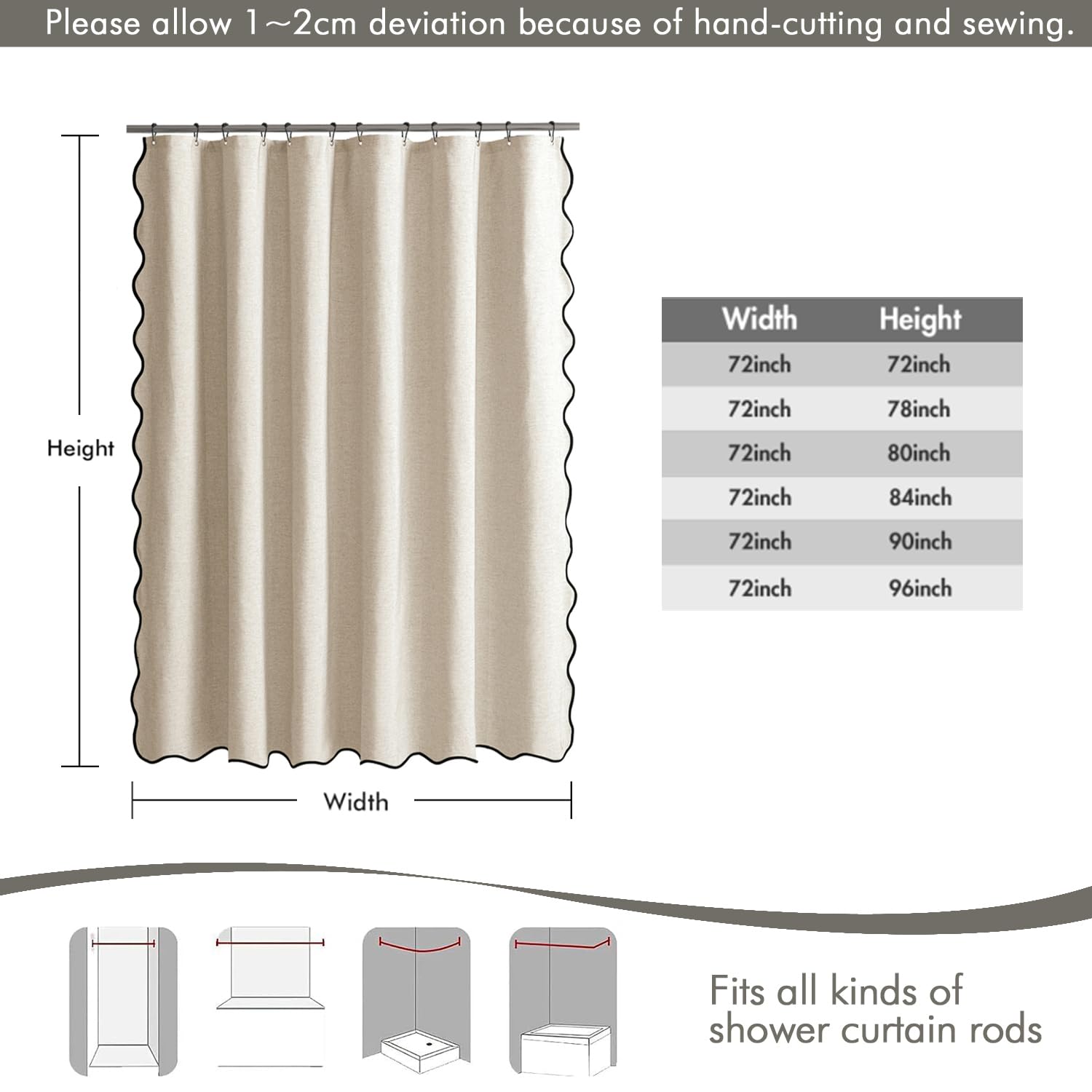 MIULEE curtain beside standard tub showing extra-long 72x96 scale and full-coverage benefit