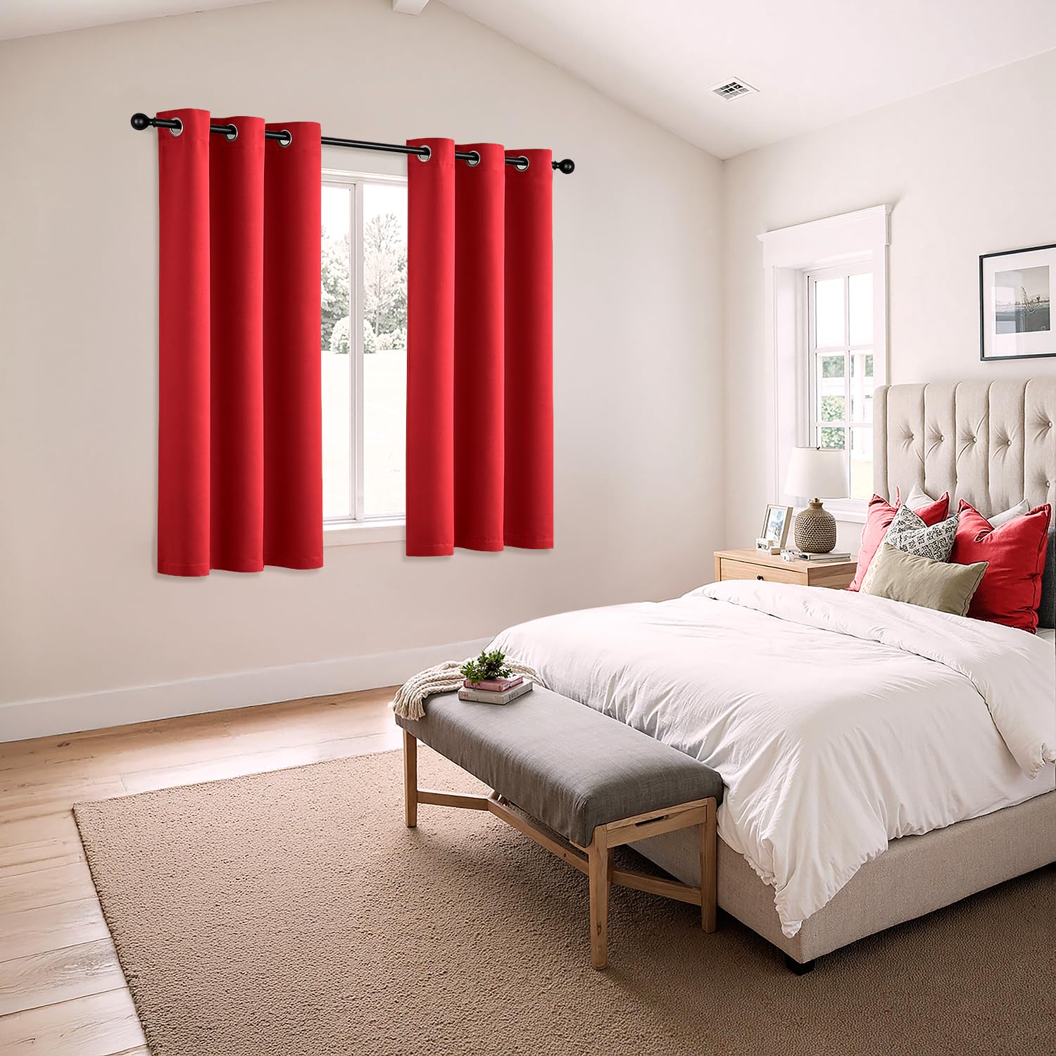MIULEE curtains beside a measuring tape showing 40x63 inch panel size for fit clarity