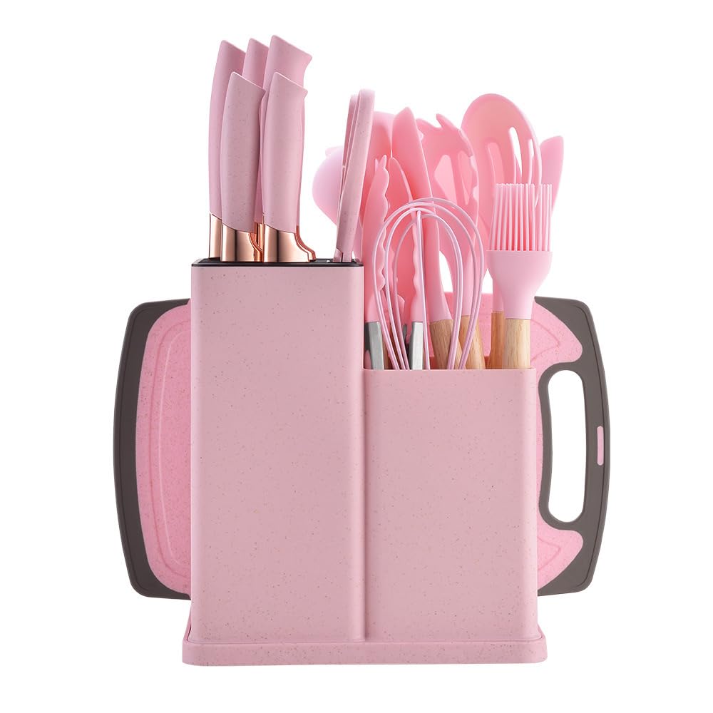 MIUVA set front view showing knives and silicone utensils for organized cooking