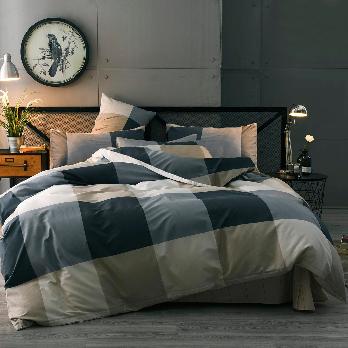 mixinni full comforter front view showing modern checkered design and cozy look