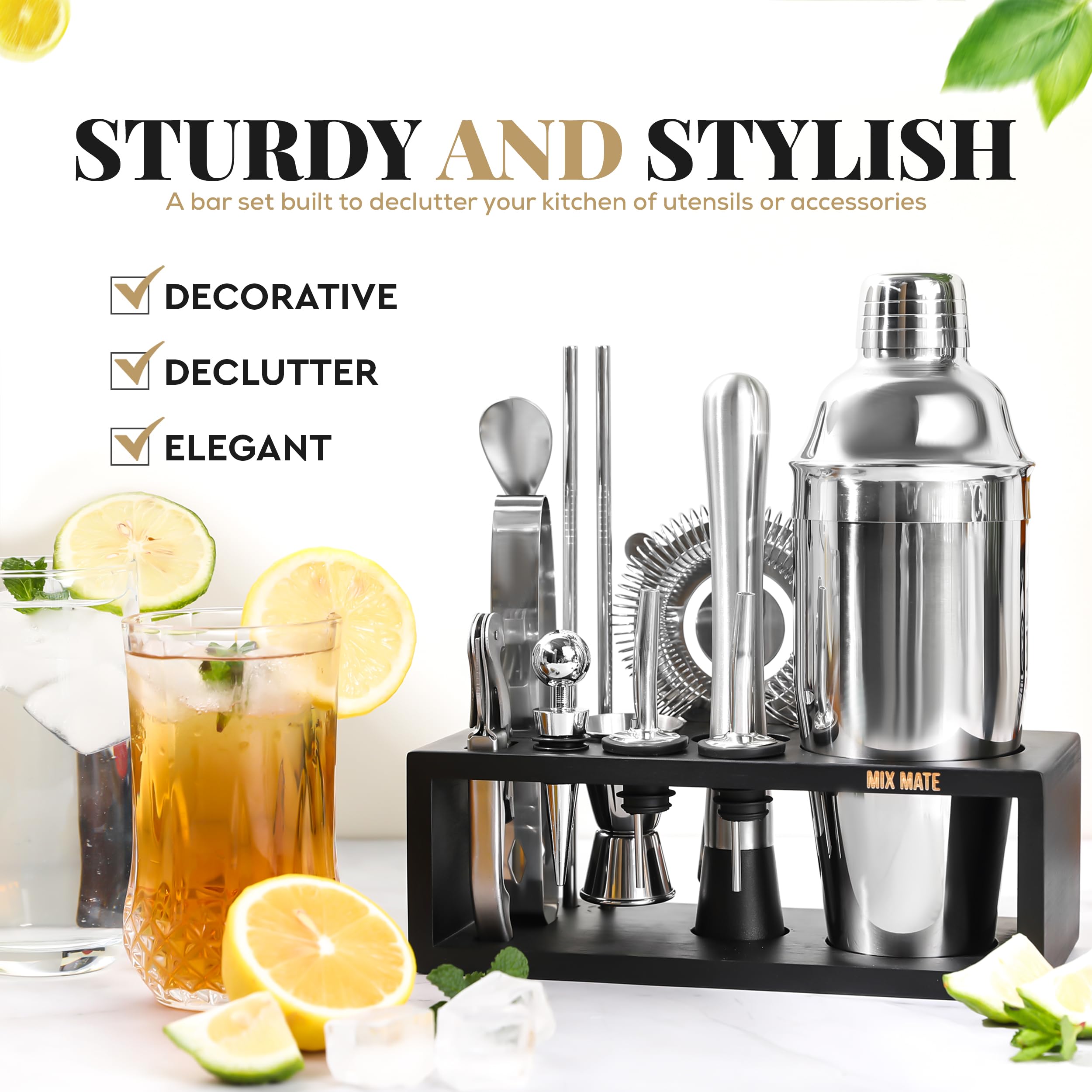 MixMate martini shaker close-up highlighting stainless-steel finish and durability