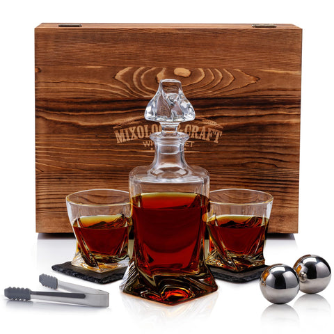 Mixology & Craft decanter front view showing elegant twist and display benefit