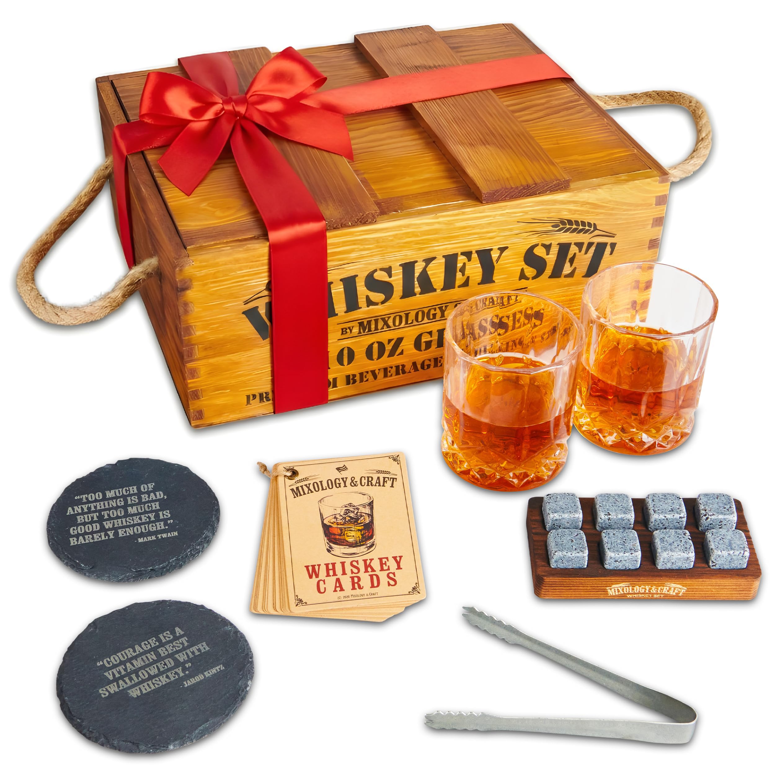 Mixology & Craft front crate showing complete premium whiskey set and gift presentation