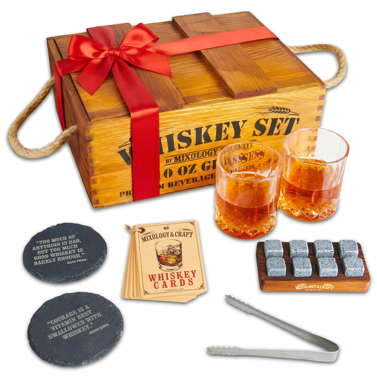 Mixology & Craft front crate showing complete premium whiskey set and gift presentation