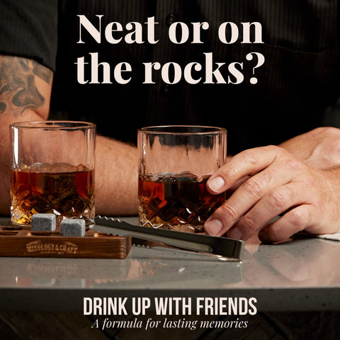 Mixology & Craft rustic wooden crate open to display stones, glasses and accessories neatly