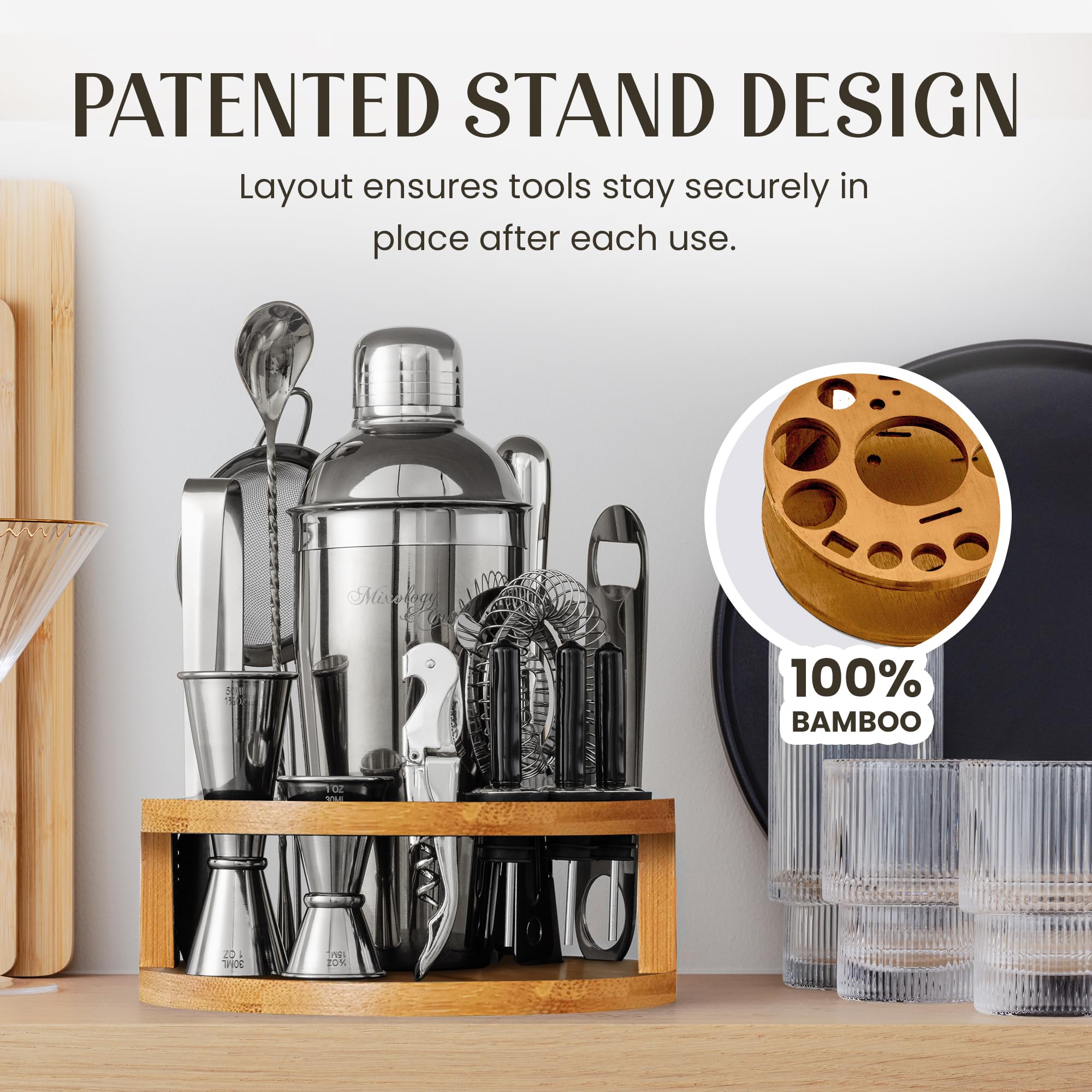 Mixology & Craft muddler and spiral bar spoon showing ergonomic handles for precise mixing