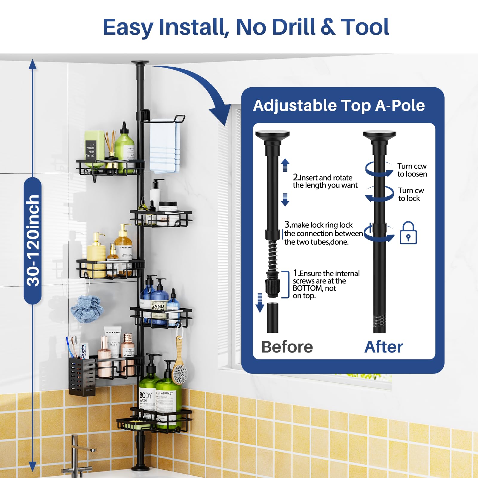 Mixoo towel bar and accessory hooks showing extra hanging storage benefit