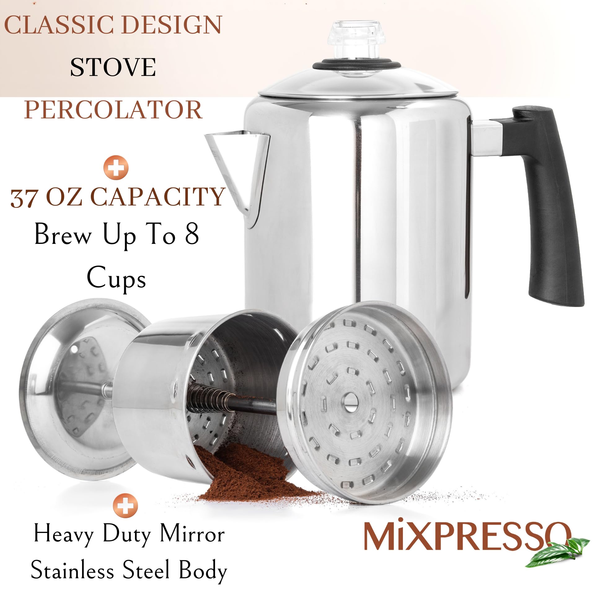 Mixpresso pour spout and cool-touch handle enabling safe pouring and comfort