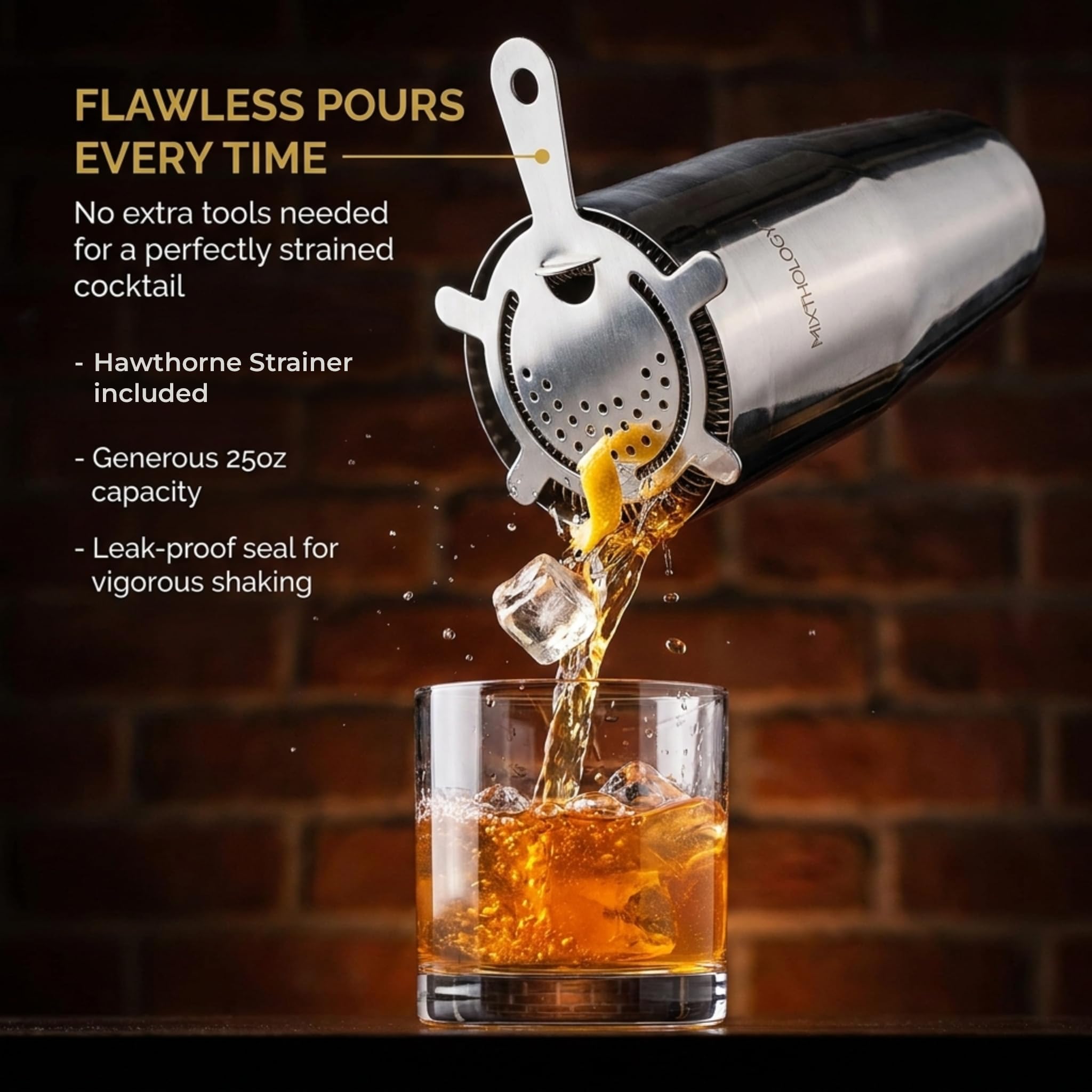 Mixthology strainers close-up delivering smooth, debris-free pours