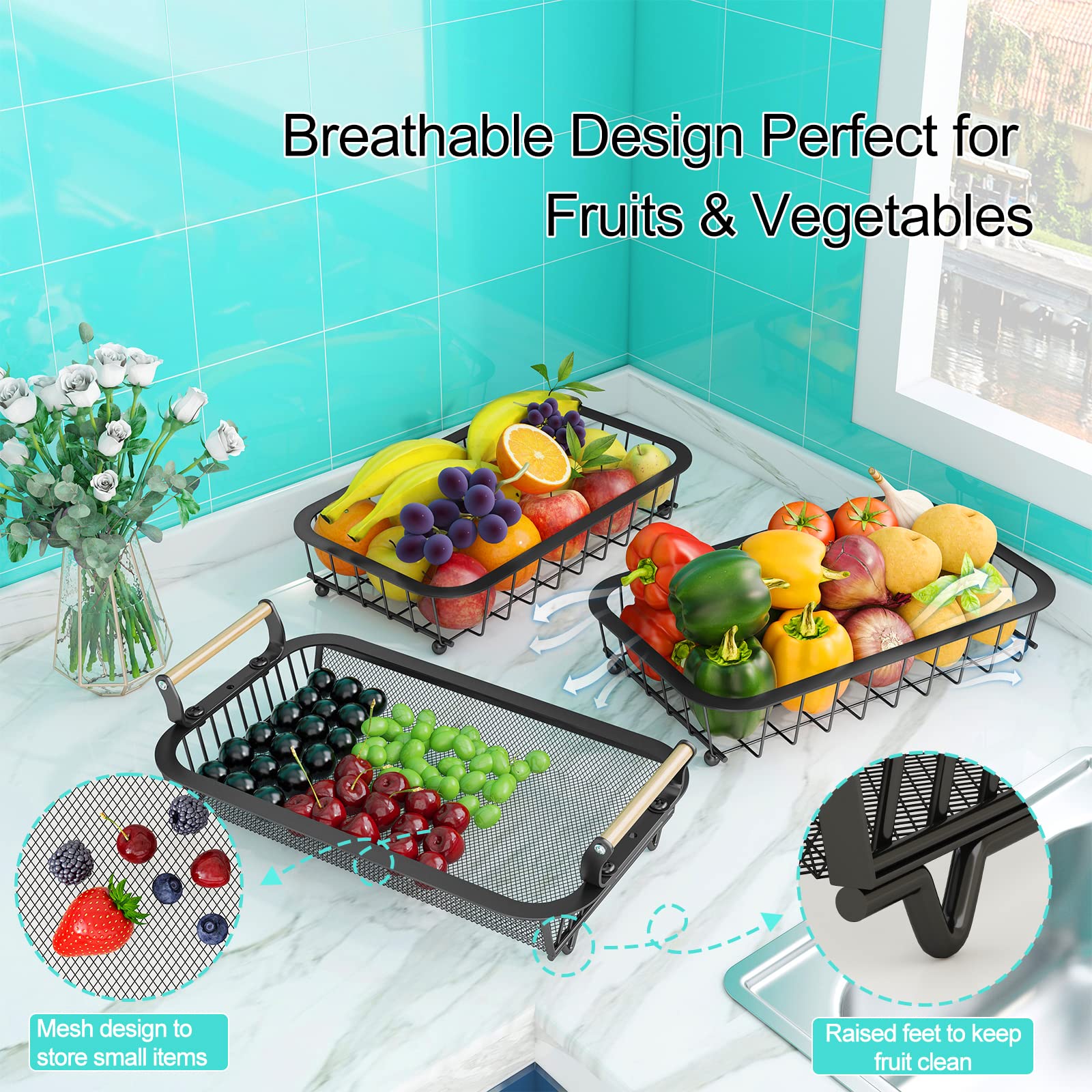 Miyawell kitchen lifestyle display with mixed fruit to create an attractive counter centerpiece
