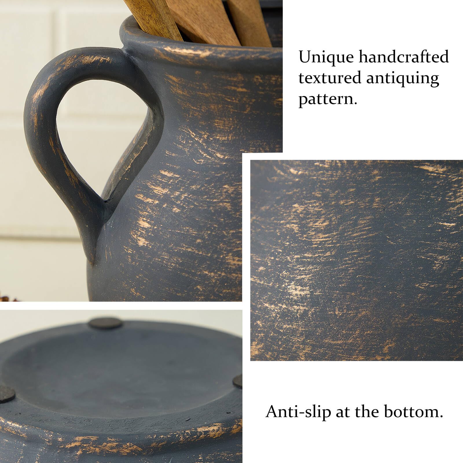 MIYUKI utensil crock in use with wooden spoons demonstrating easy access and organization