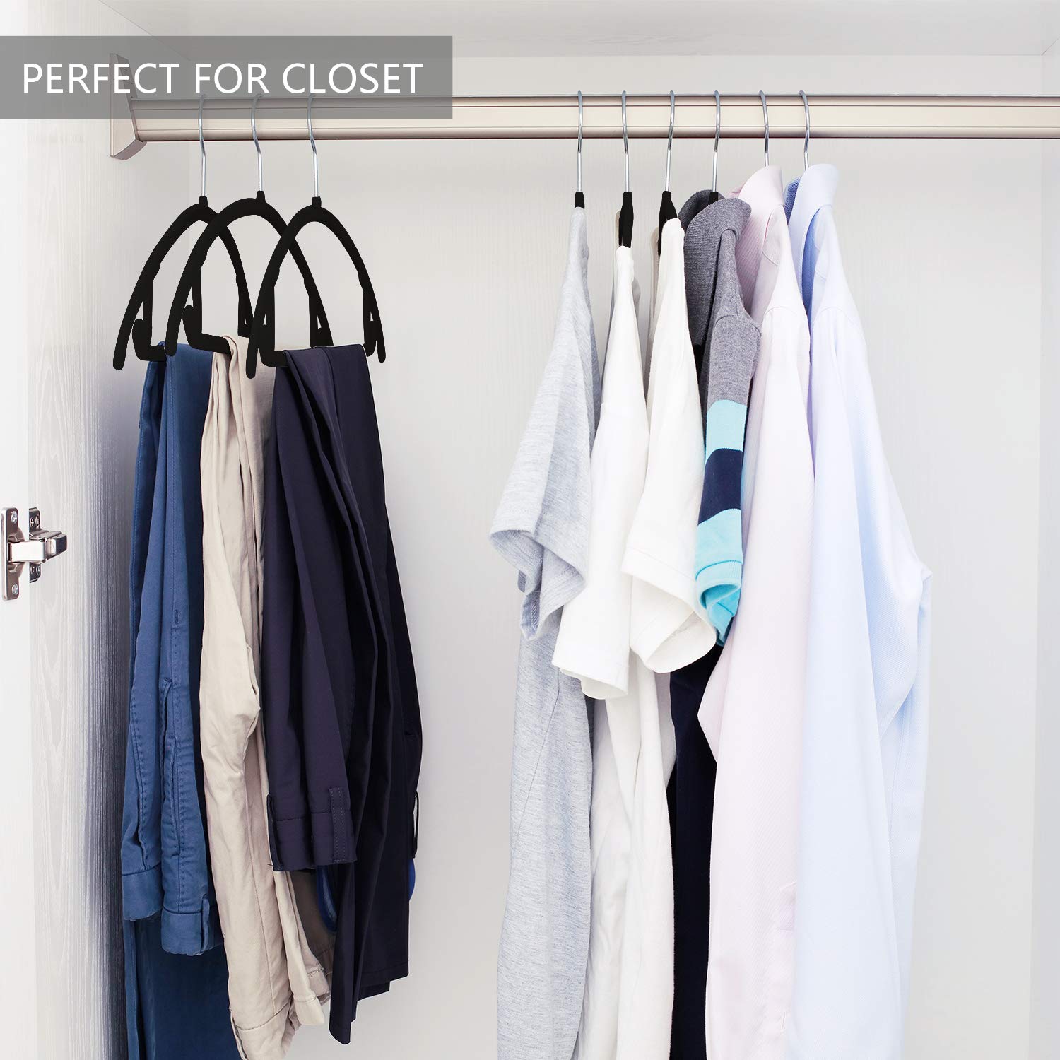 MIZGI hanger next to a shirt illustrating adult size fit and storage efficiency