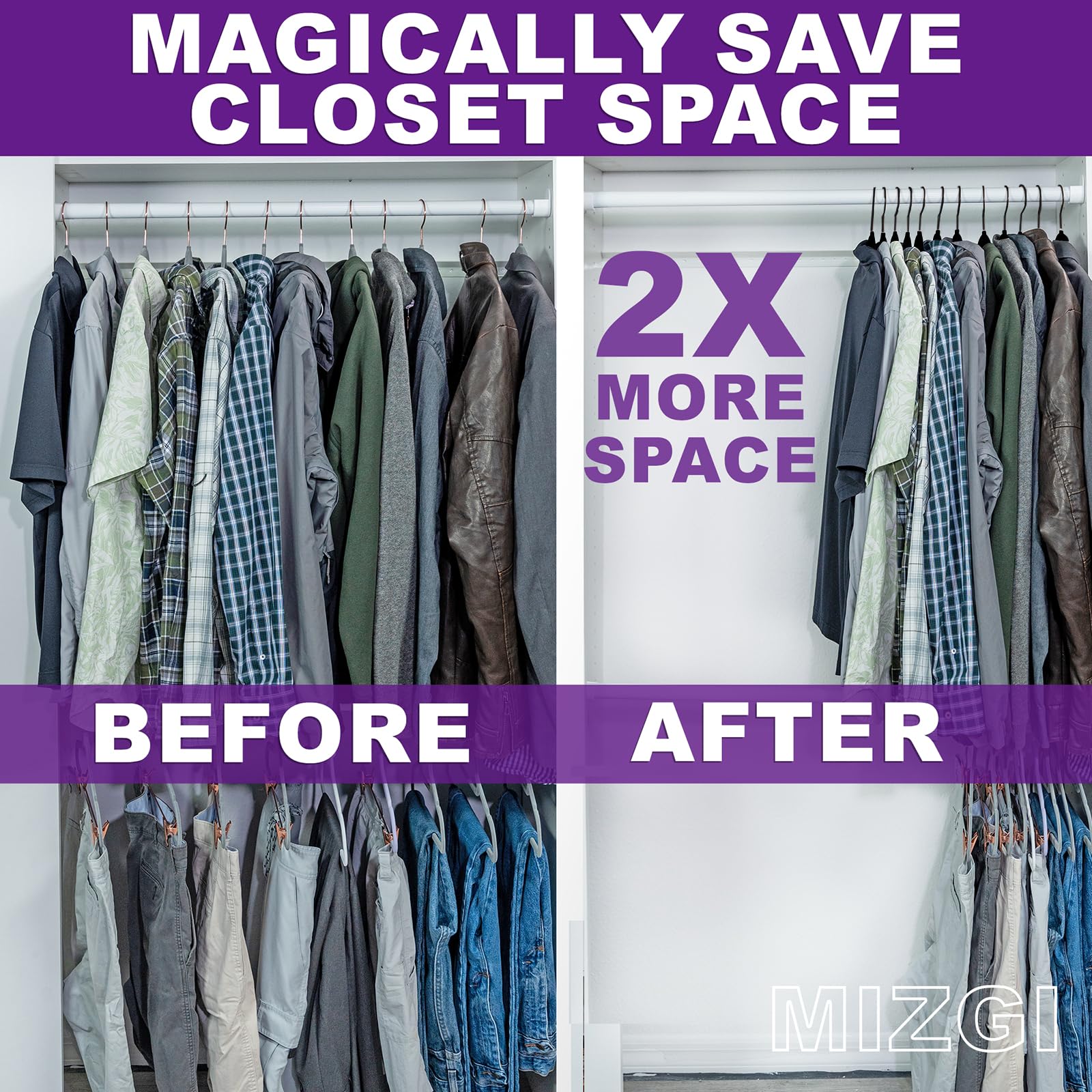 MIZGI thin profile side view maximizing closet space and saving room