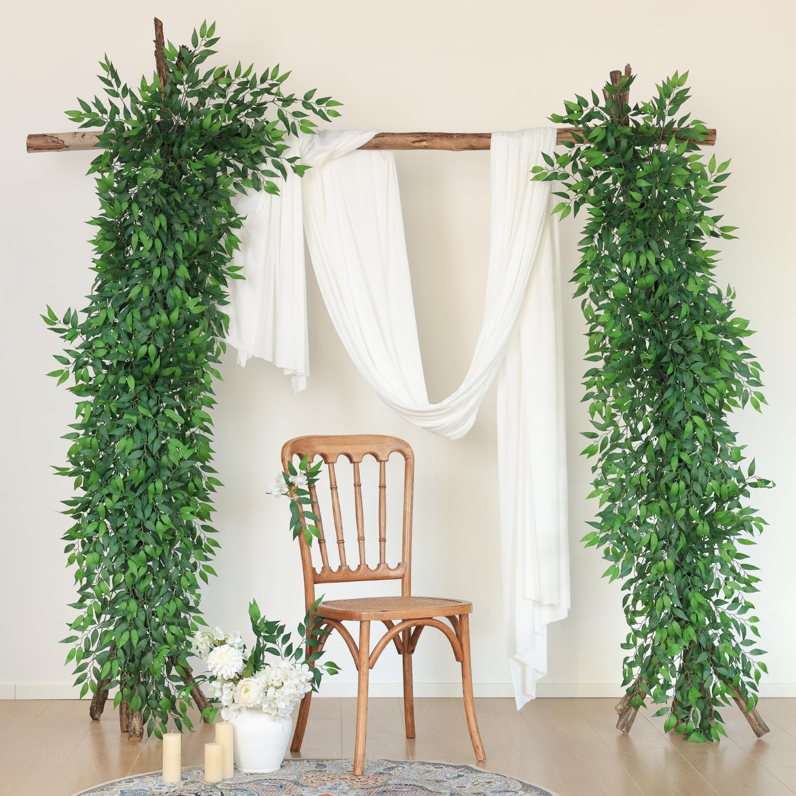 mizii ruscus arranged in a table centerpiece providing instant table coverage