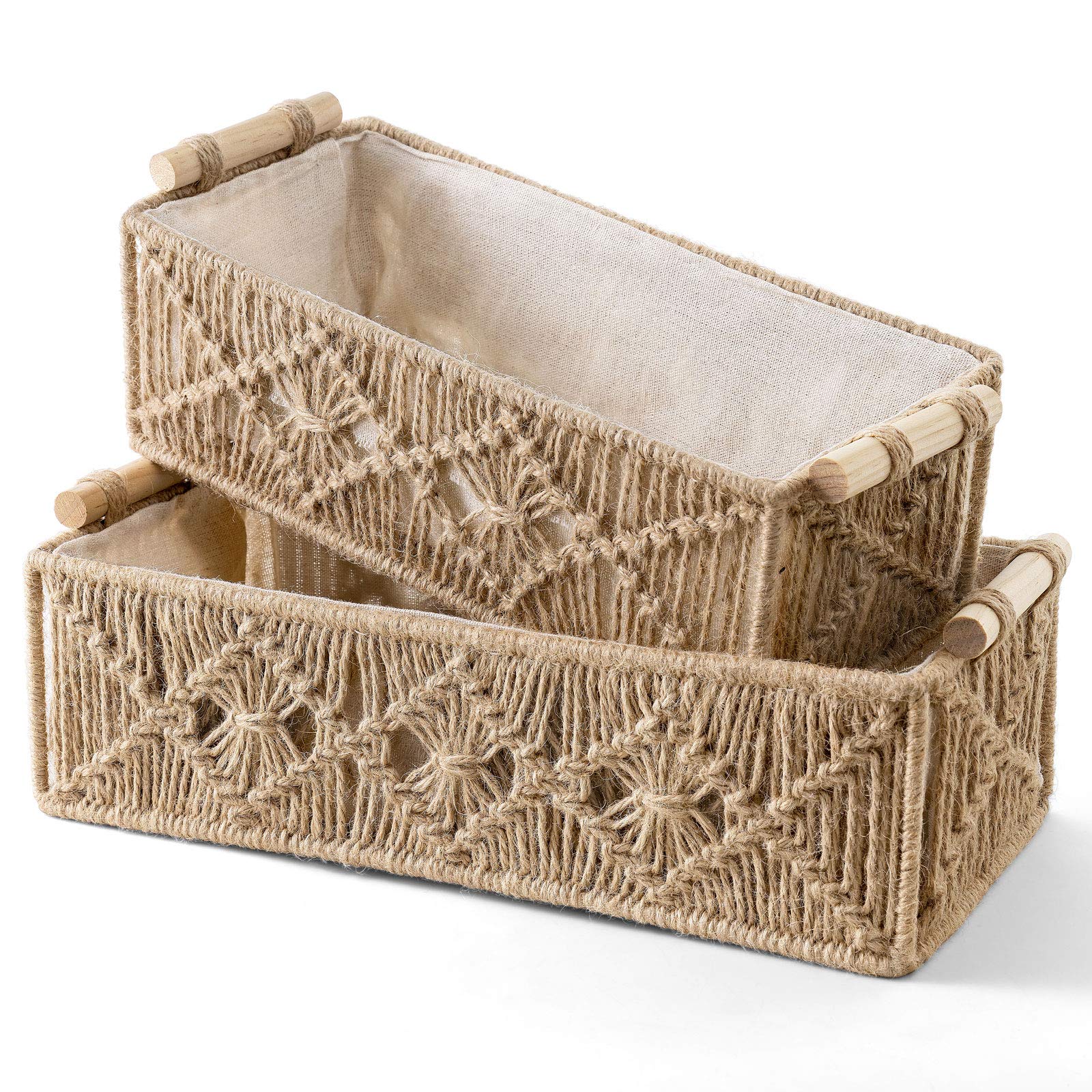 Mkono baskets beside toilet paper rolls showing size comparison and capacity benefit