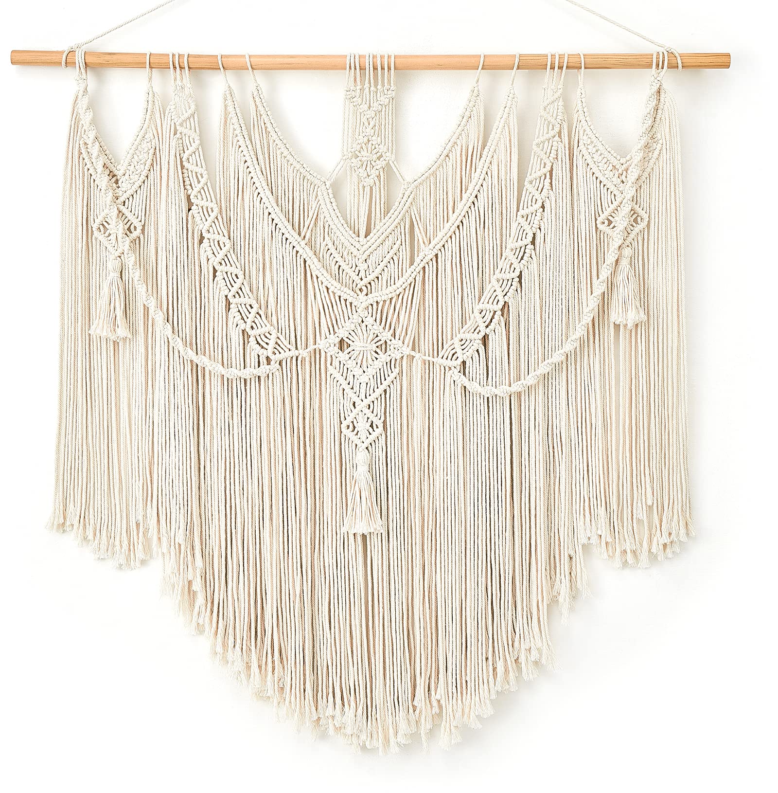 Mkono front view showing full macrame hanging and balanced design benefit