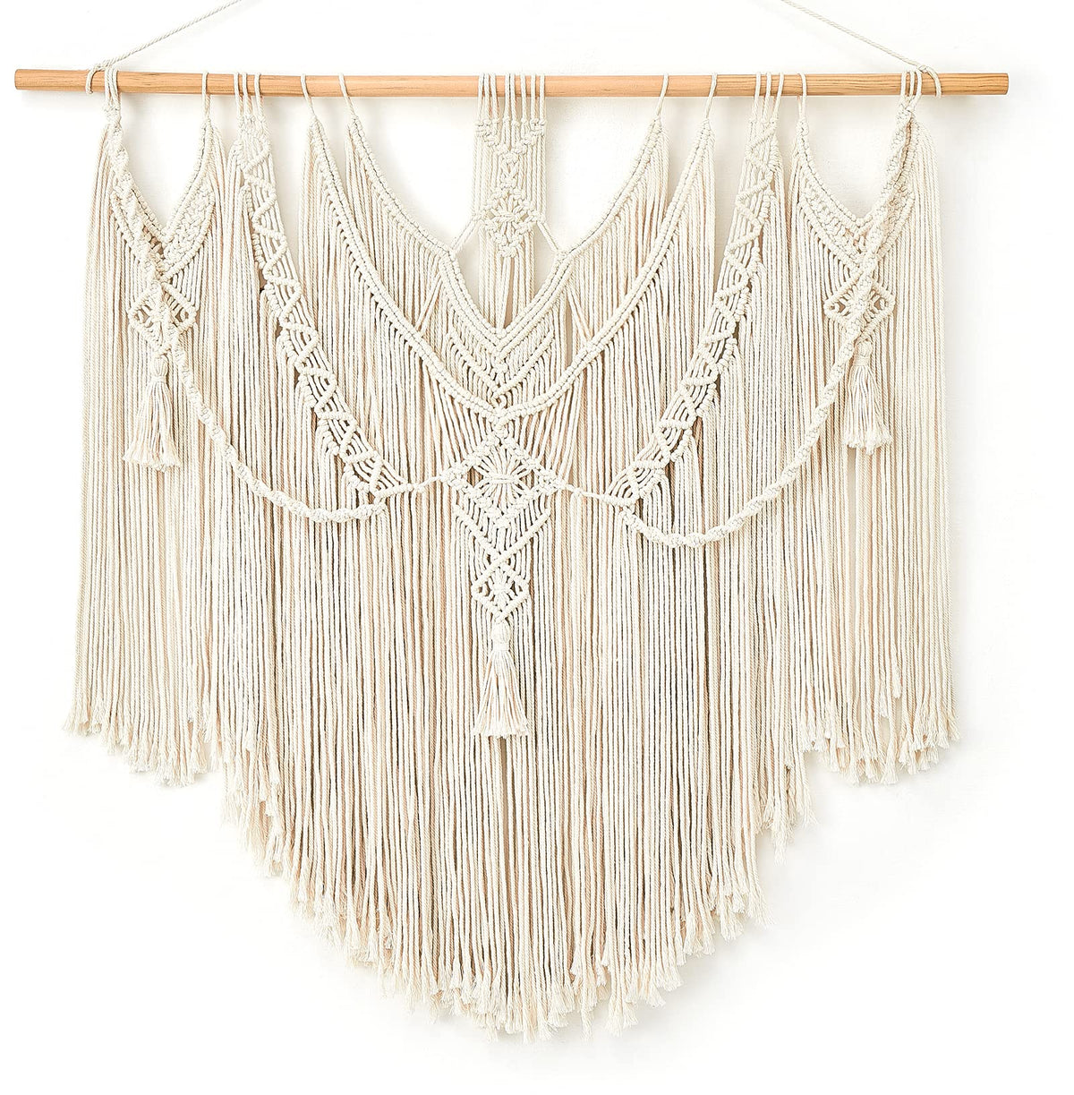 Mkono front view showing full macrame hanging and balanced design benefit
