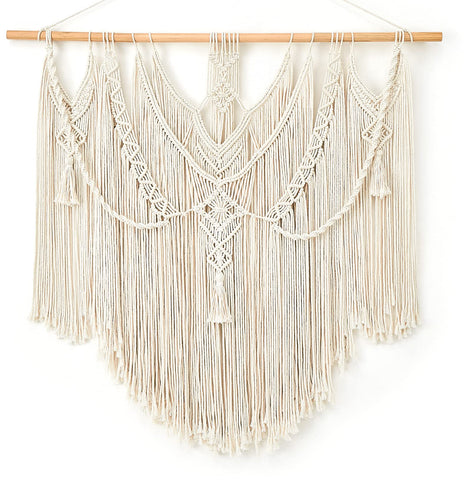 Mkono front view showing full macrame hanging and balanced design benefit