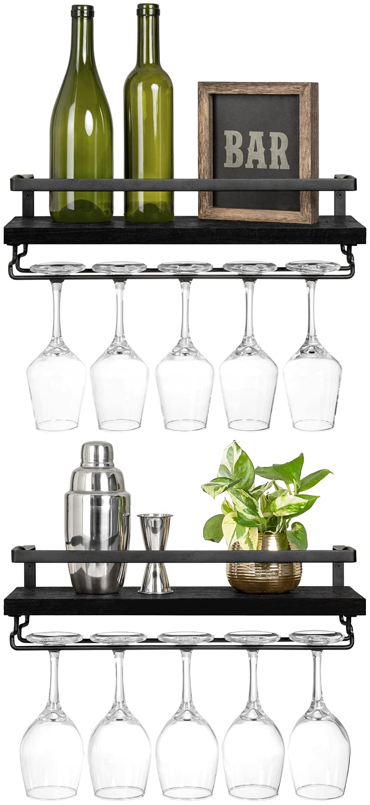 mkono front view wall shelf showing black frame and wood for stylish storage