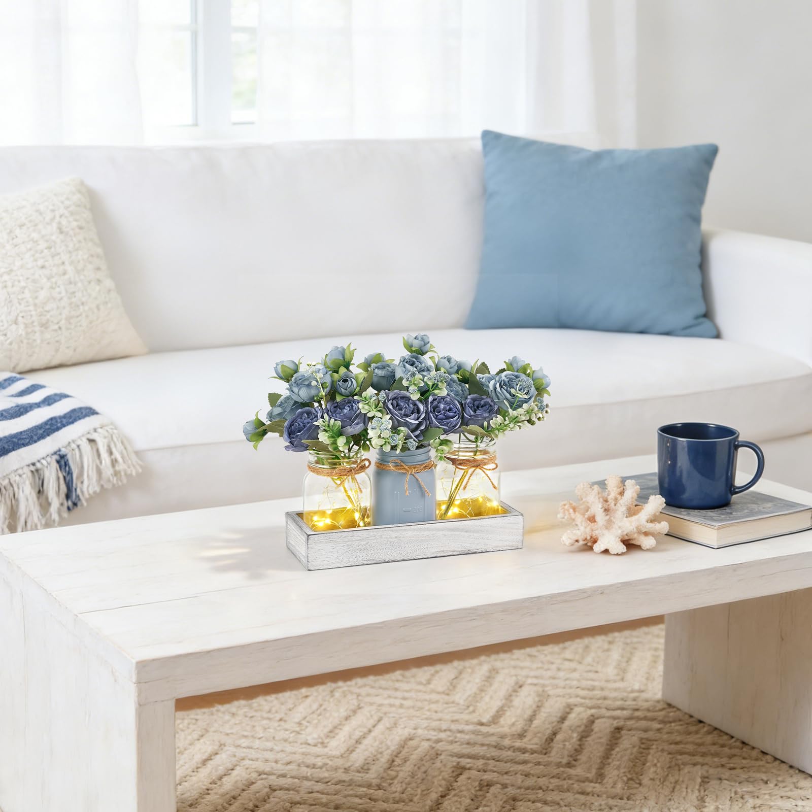 Mkono jar lights in use on dining table creating cozy ambient lighting