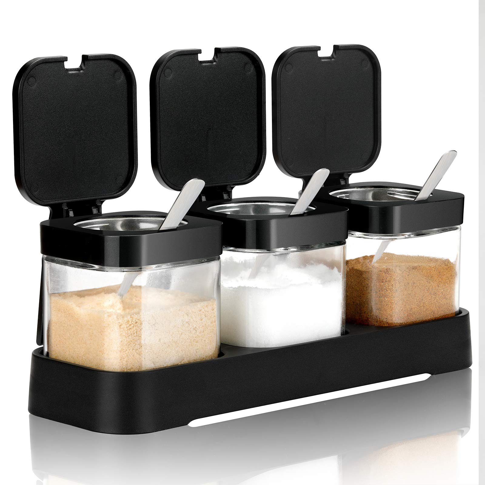 Mlici front view of three jars showing neat countertop organization