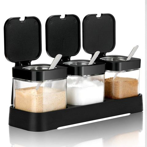 Mlici front view of three jars showing neat countertop organization