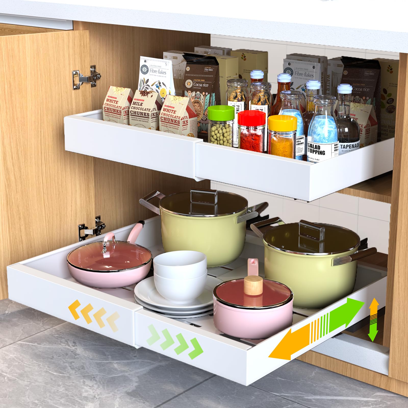 Mlinavn front view of both pull-out organizers showing compact boxed set and features