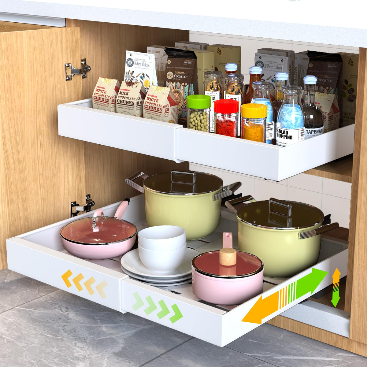 Mlinavn front view of both pull-out organizers showing compact boxed set and features