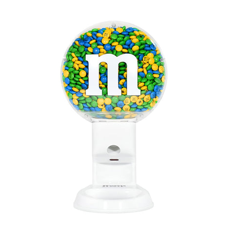 M&M’S WORLD white dispenser front view showing sleek design and display benefit