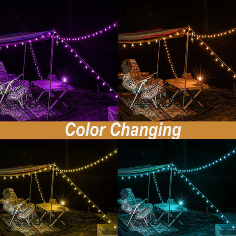 Mocalido globe lights decorating a patio at dusk providing durable outdoor atmosphere