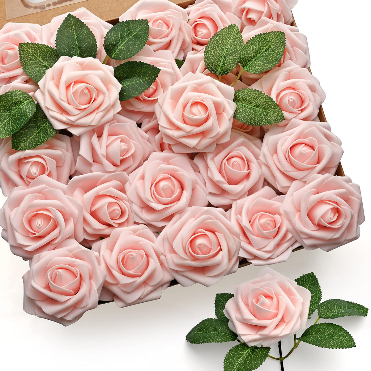 Mocoosy front packaging showing 50 blush pink roses, ideal for events