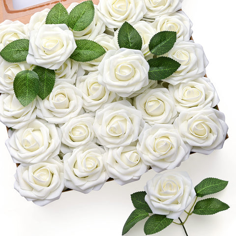 Mocoosy front view of 50-piece ivory rose pack showing neat bulk packaging and value