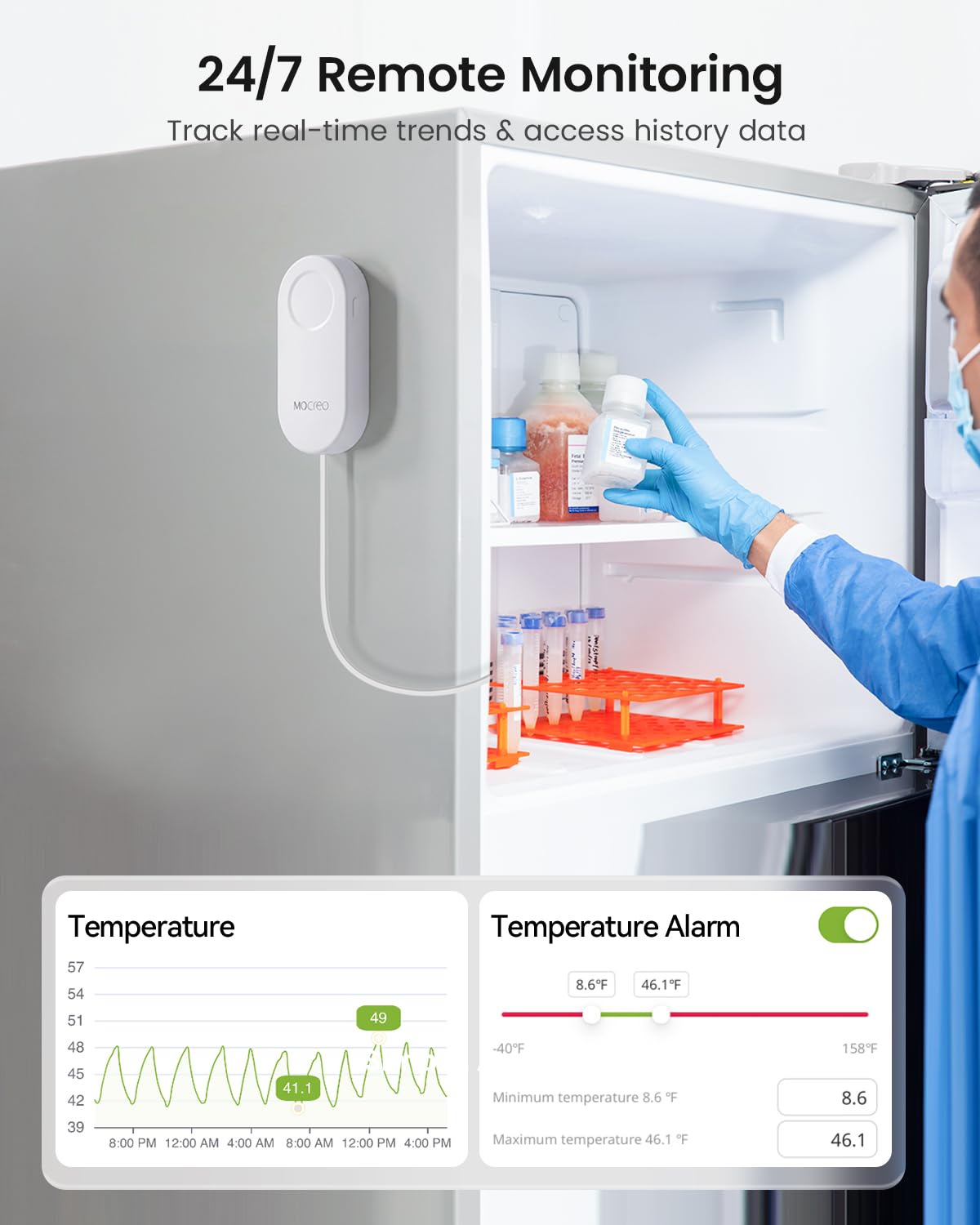 MOCREO hub sounding 90dB alarm illustrating loud local warning benefit