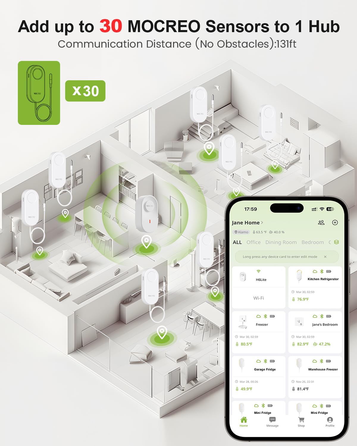 MOCREO mobile app displaying push alert for quick remote response