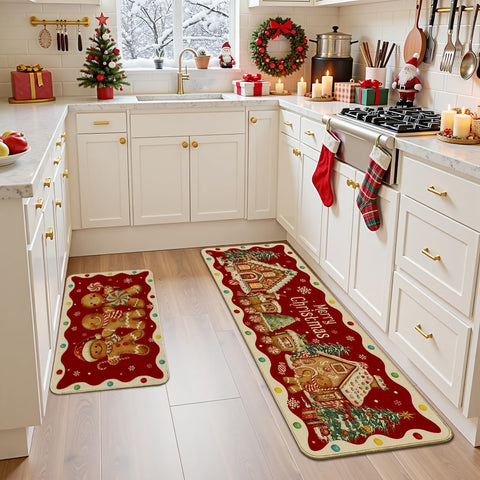 Mocsicka large runner laid in kitchen protecting floor and adding holiday cheer