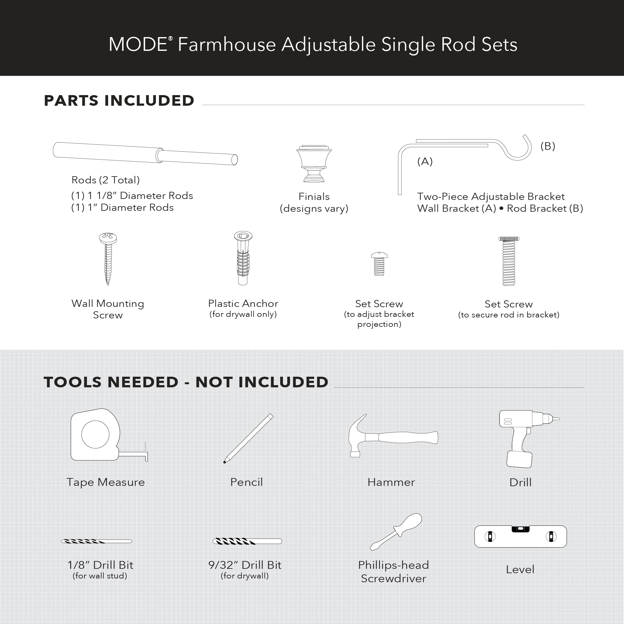 MODE bracket and hardware laid out, illustrating complete installation kit benefit