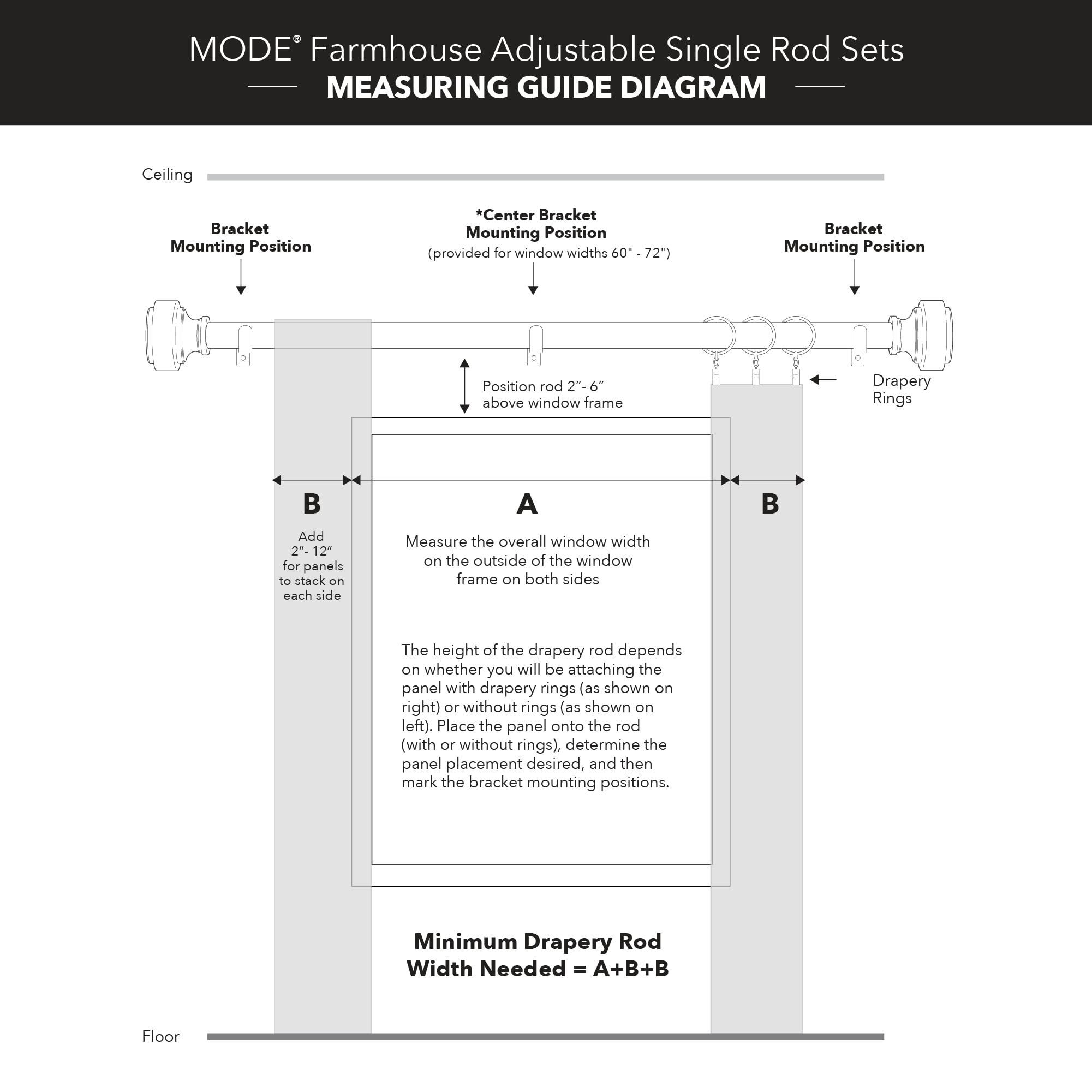 MODE rod next to measuring tape, showing adjustable 36" to 72" range clearly