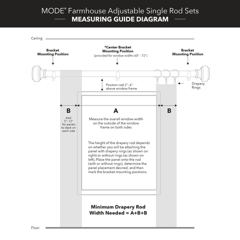 MODE rod next to measuring tape, showing adjustable 36" to 72" range clearly