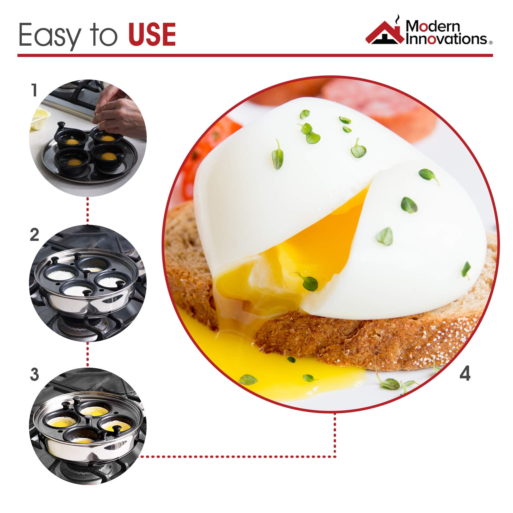 Modern Innovations close-up of four nonstick cups highlighting durable Teflon coating benefit