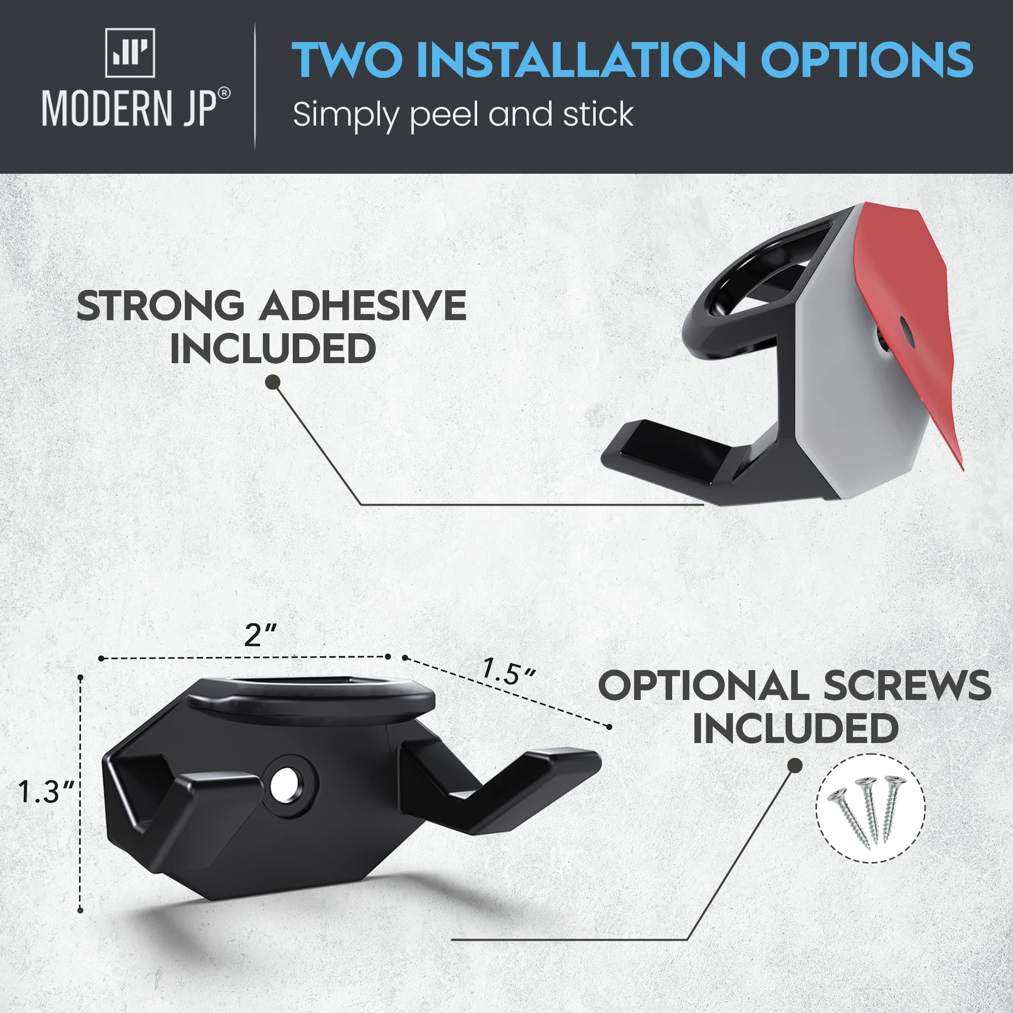 Modern JP hooks mounted on wall displaying multiple baseball caps neatly