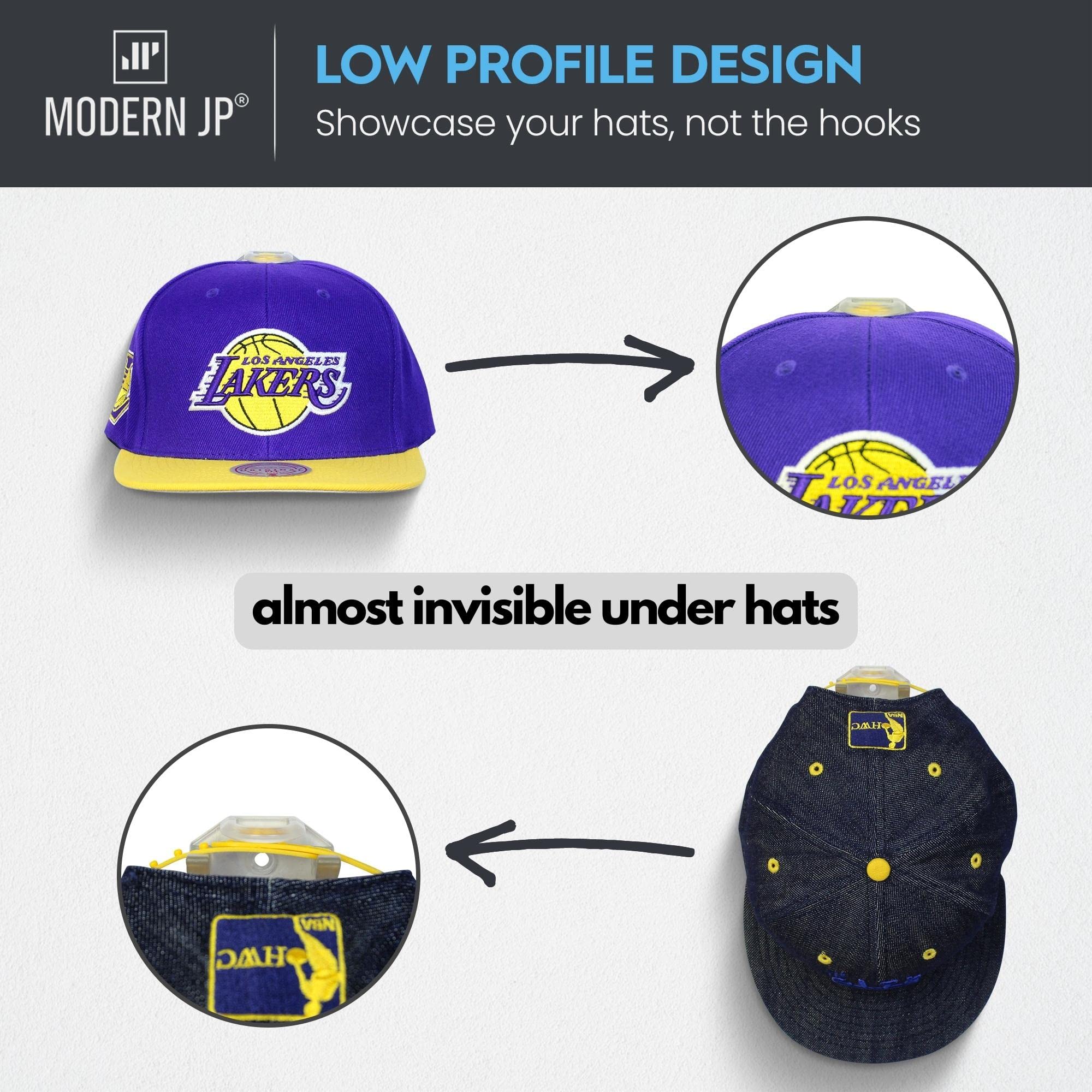 Modern JP wall display lifestyle with multiple hats creating organized decor