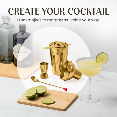 Modern Mixology jigger and spoon showing measurement markings for accurate pours
