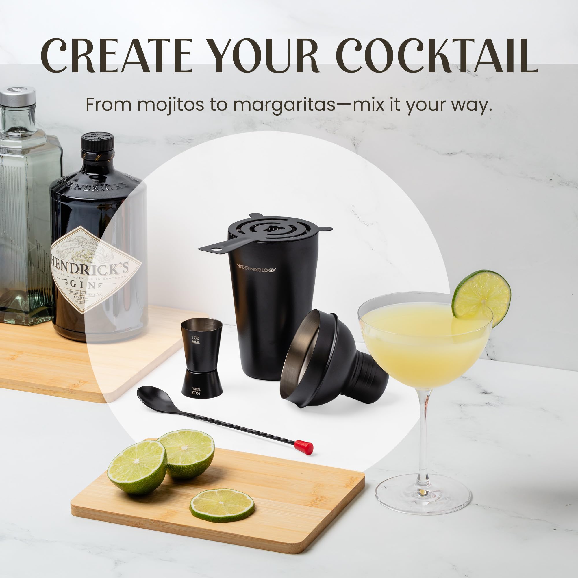 Modern Mixology jigger and mixing spoon, precise measurement benefit