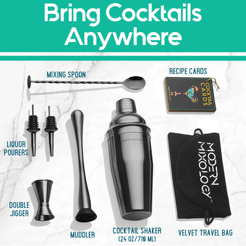 Modern Mixology close-up of 24oz shaker polished finish showing precise strainer benefit