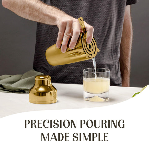 Modern Mixology shaker held in hand showing 18oz scale for single-serve cocktails