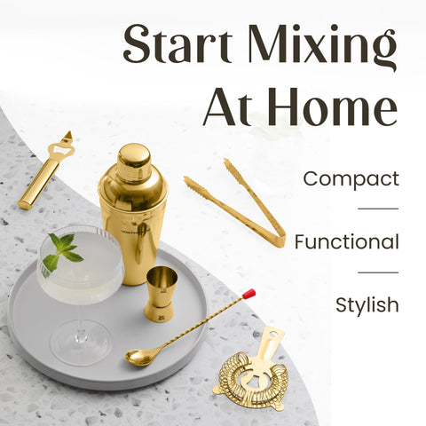 Modern Mixology tools on pine stand neatly organized for quick access and tidy bar setup