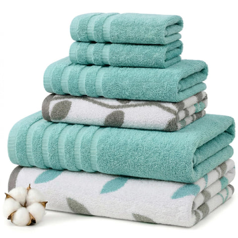 Modern Threads front view of six-piece set showing coordinated aqua look and storage benefit