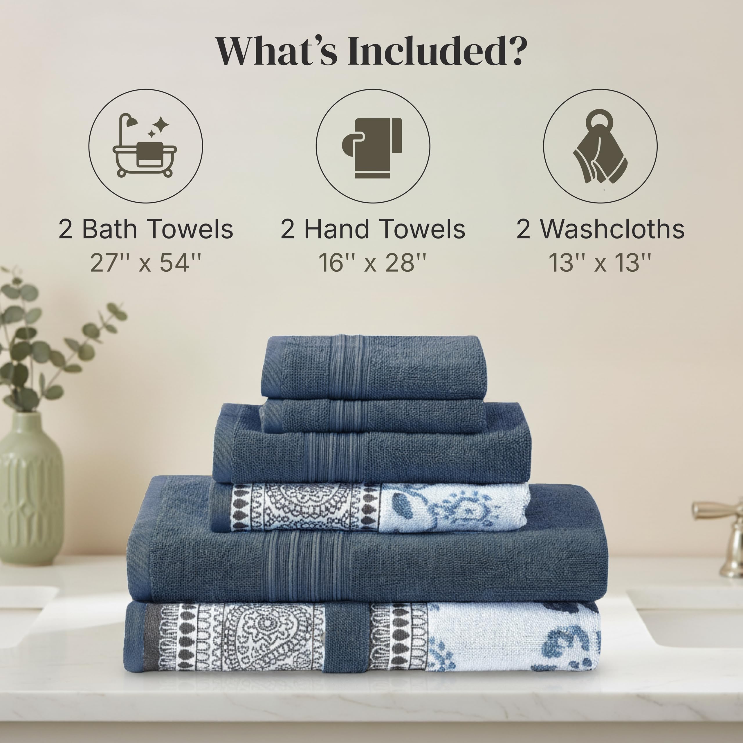 Modern Threads folded bath towels stacked neatly, shows plush cotton absorbency