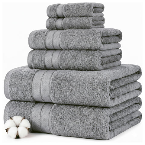 Modern Threads charcoal full set front view showing coordinated towels and neat stacking benefit